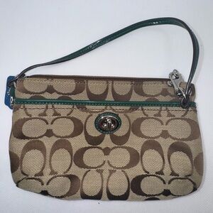 Coach Signature Brown and Green Clutch with Interlocking C Design